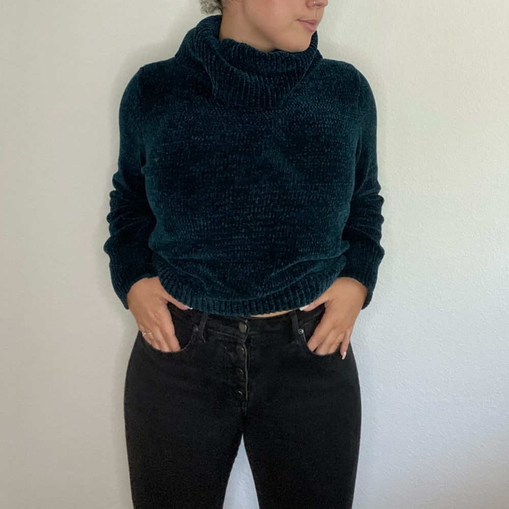 Velvet Green Turtleneck Sweater